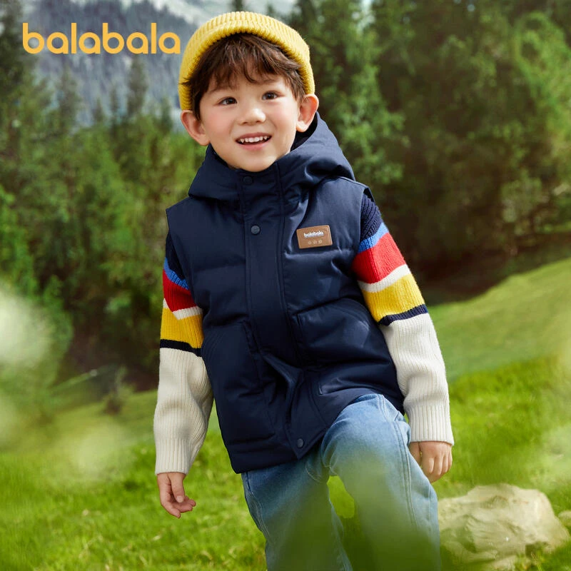 巴拉巴拉童装儿童马甲男童保暖连帽羽绒服秋冬时尚百搭外套户外潮