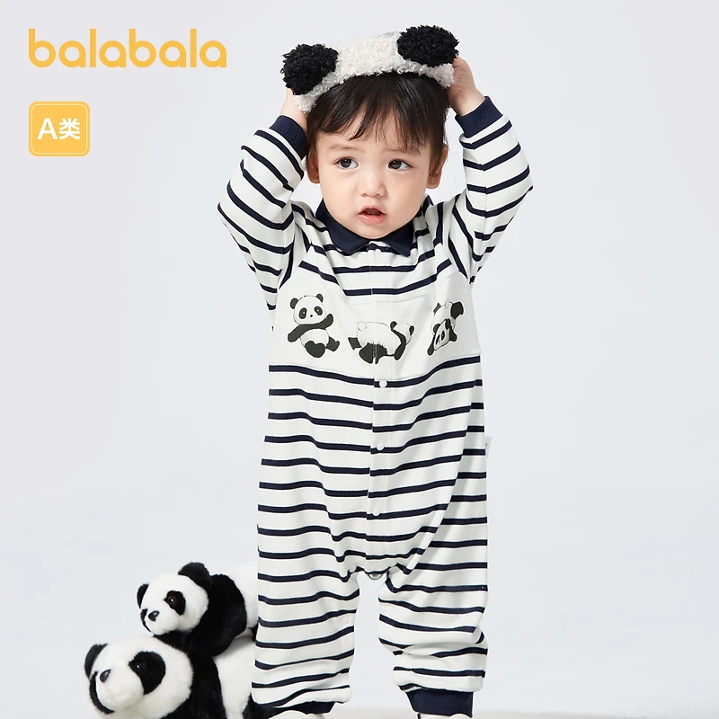 巴拉巴拉婴儿连体衣秋装男童外出包屁衣哈衣爬服小翻领时髦帅气萌