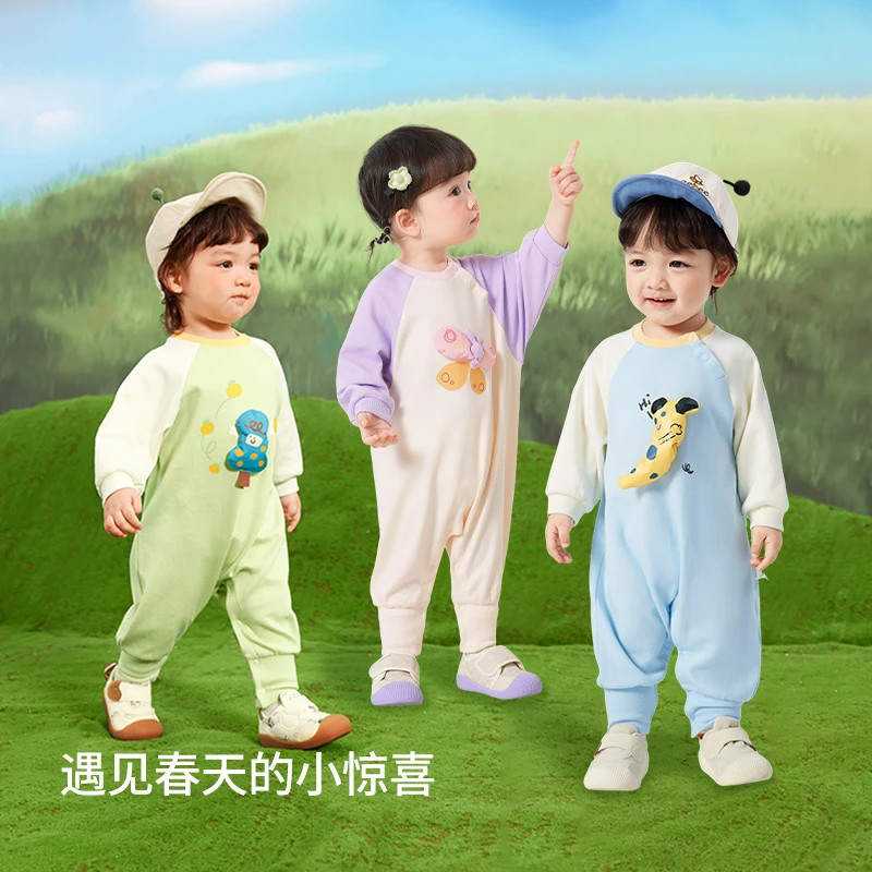 巴拉巴拉婴儿衣服宝宝连体衣薄荷曼波爬服外出抱衣儿童长袖护肚