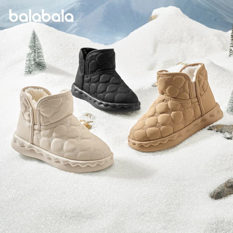 巴拉巴拉童鞋儿童雪地靴短靴加绒加厚冬装靴子纯色百搭宝宝中筒