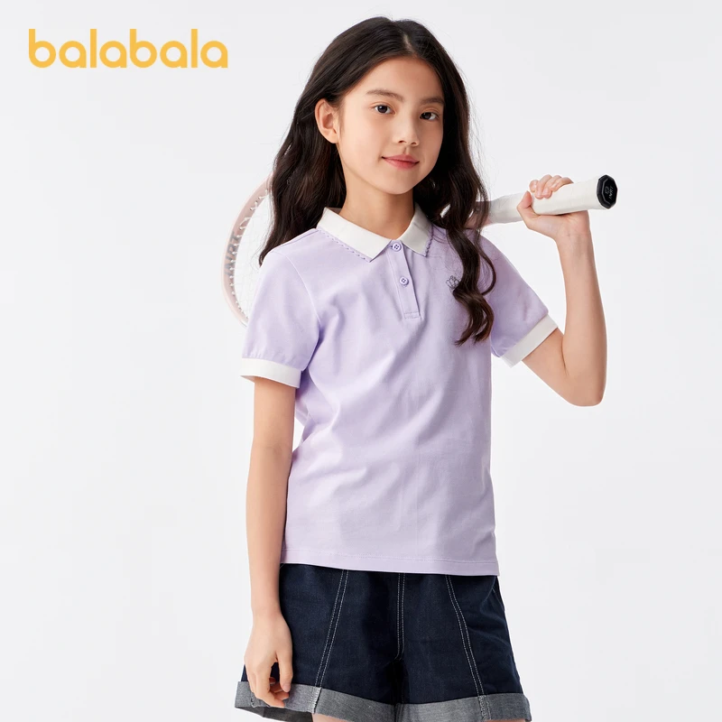 巴拉巴拉儿童短袖女童t恤夏装中大童打底衫圆领休闲透气撞色上衣