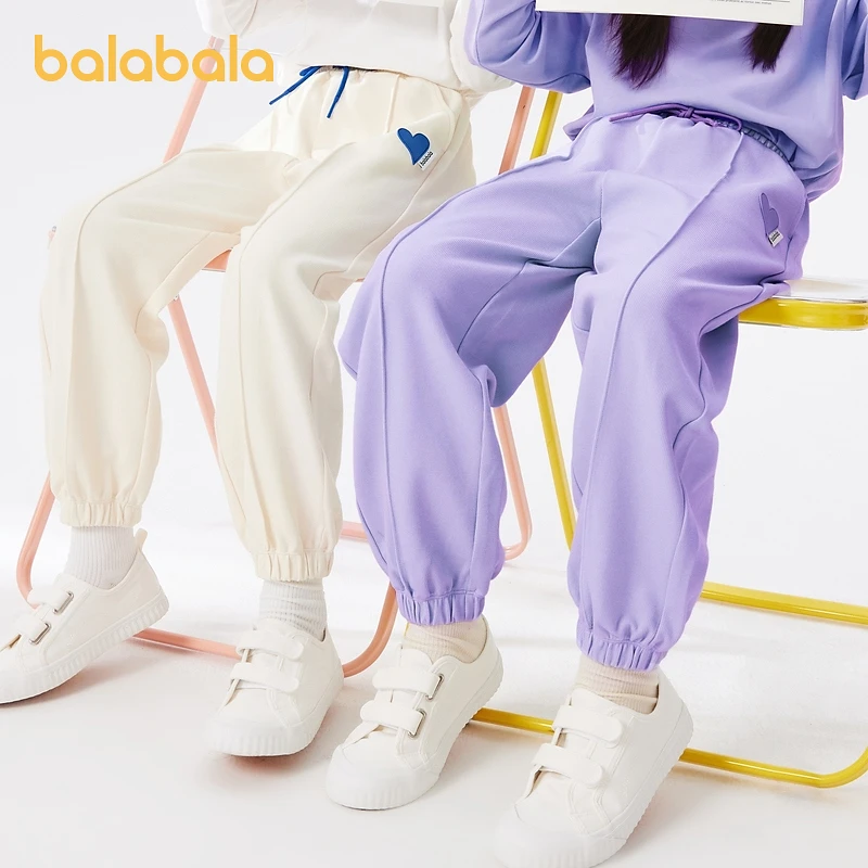 巴拉巴拉童装女童裤子秋装大童休闲长裤提花爱心胶章宽松纯色裤