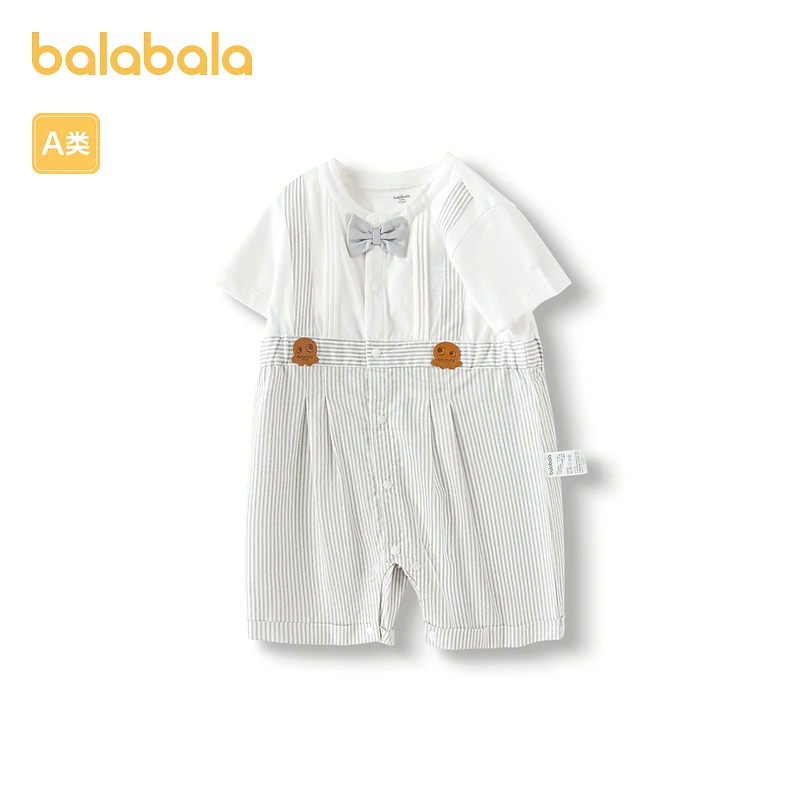巴拉巴拉婴儿衣服新生儿包屁衣男宝爬服夏装假两件绅士风气质时尚