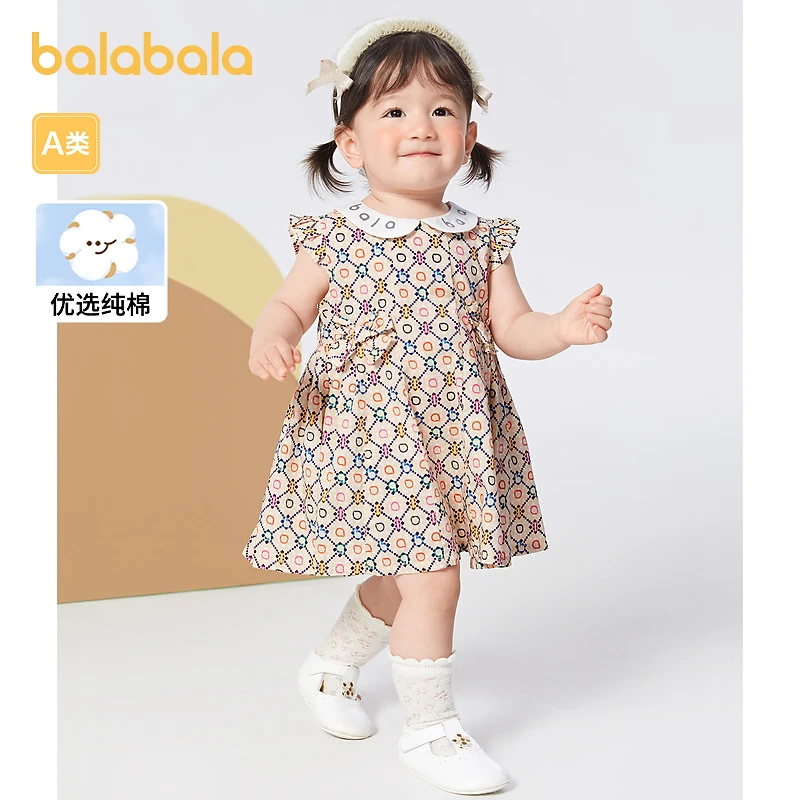 巴拉巴拉婴儿连衣裙女童裙子宝宝公主裙夏装舒适时尚儿童洋气满印