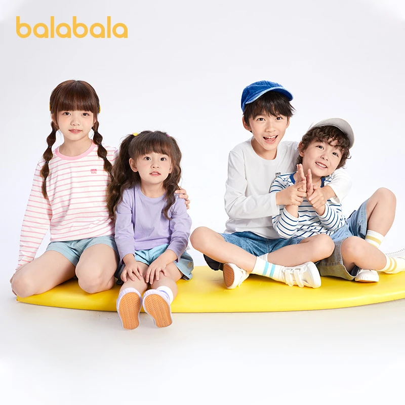 巴拉巴拉儿童条纹打底内衣男女童长袖T恤圆领纯棉薄款宽松内搭