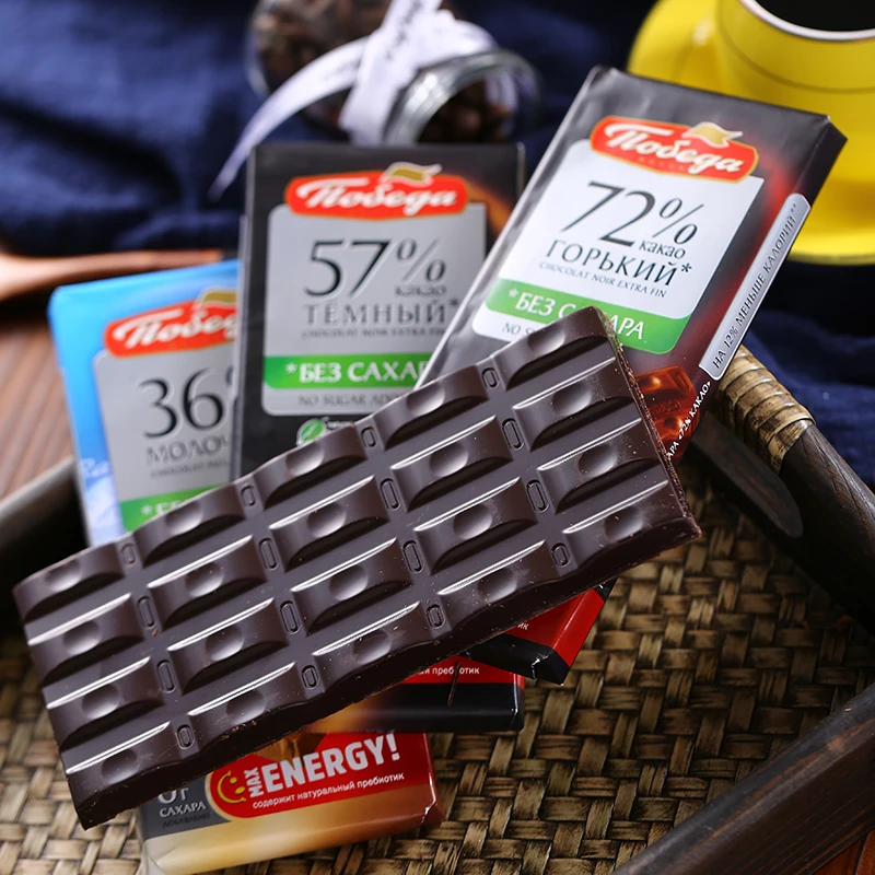 【一组随机3块】俄罗斯进口胜利无蔗糖黑巧克力100克纯可可巧克力