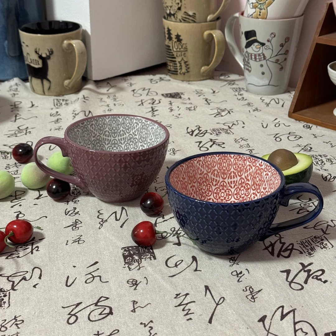 浮雕咖啡杯早餐杯燕麦杯380毫升