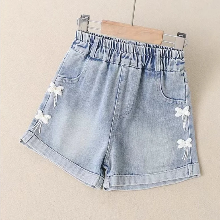 女童夏装牛仔短裤2025新款洋气外穿中大童夏季薄款公主风牛仔短裤