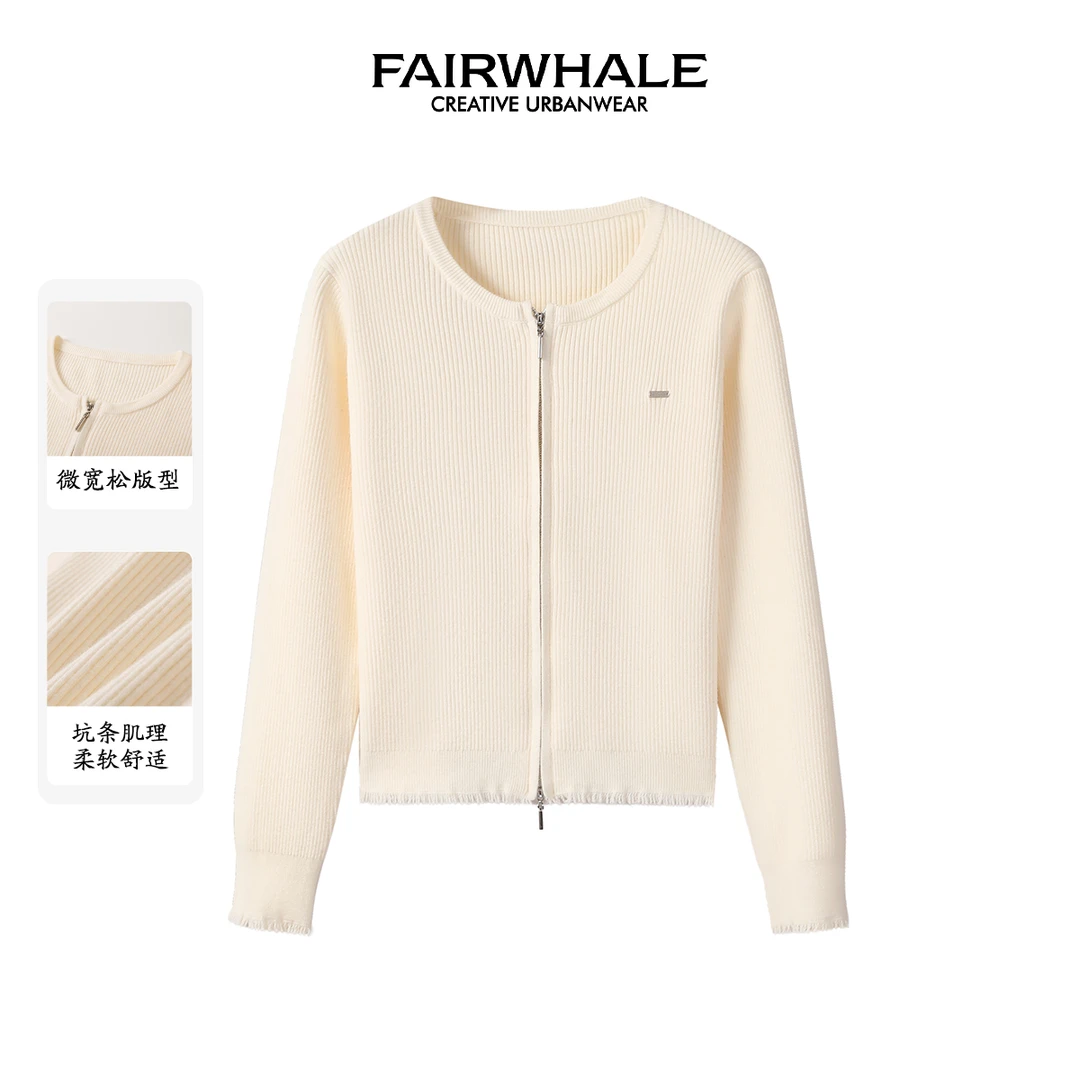 【亚美专属】马克华菲女装休闲双拉链显瘦针织衫 F43004A041