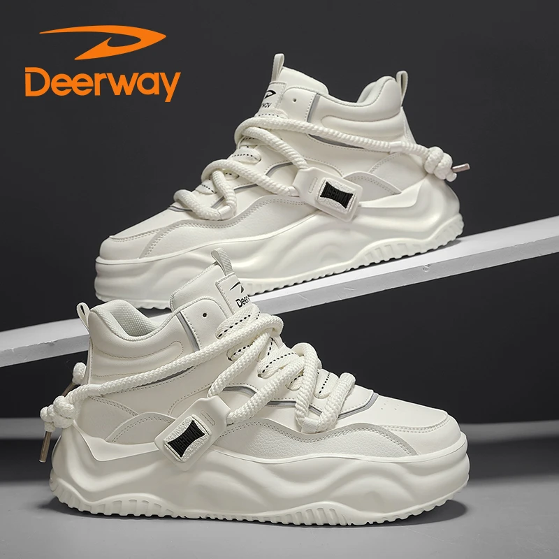 德尔惠春季新款高帮美式简约面包鞋男鞋运动休闲鞋厚底增高小白鞋