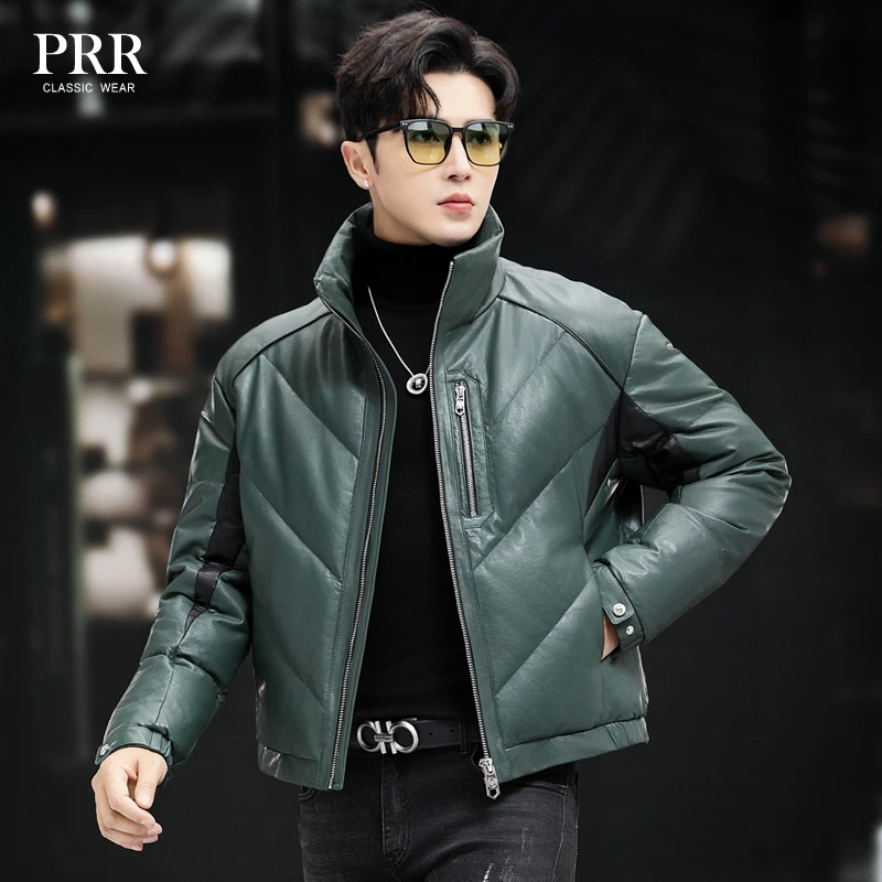 白鹅绒羽绒服男真皮皮衣短款头层绵羊皮夹克加绒加厚大衣冬季外套