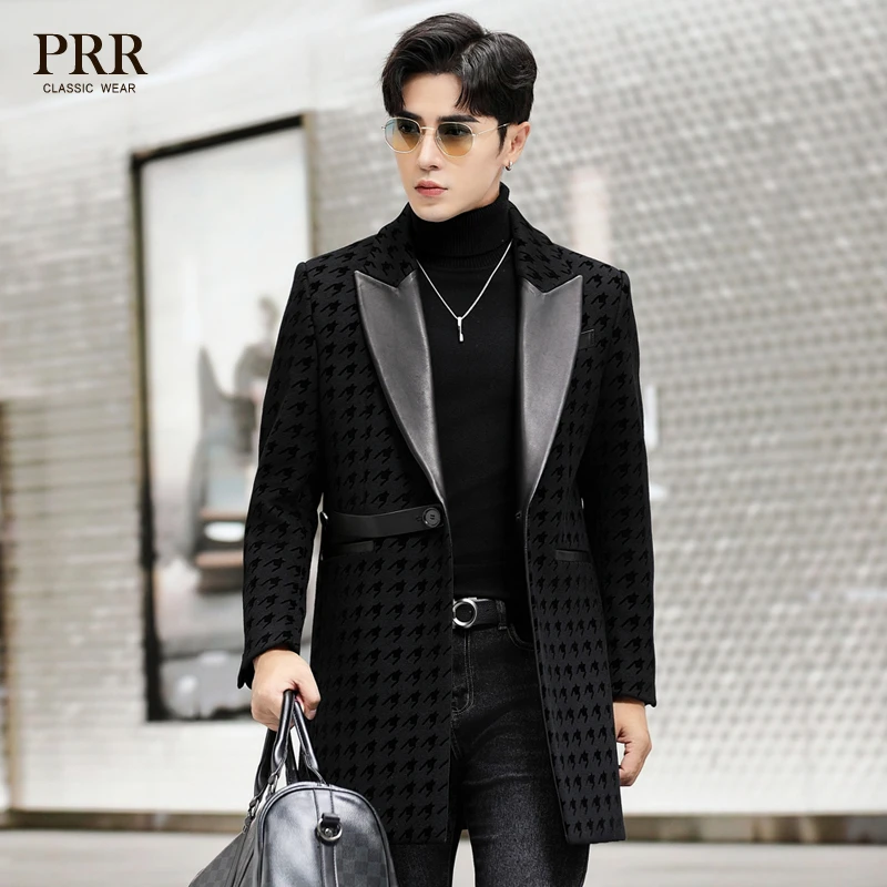 秋冬新款羊绒大衣男士中长款风衣真皮皮衣休闲时尚羊毛呢子外套潮