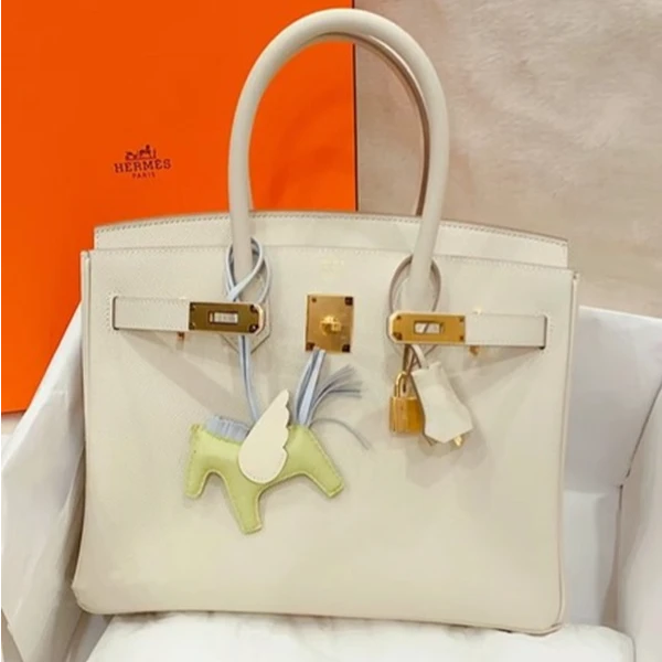 99新 Hermes/爱马仕 外 小花柳 Birkin 30 奶昔白 T刻包
