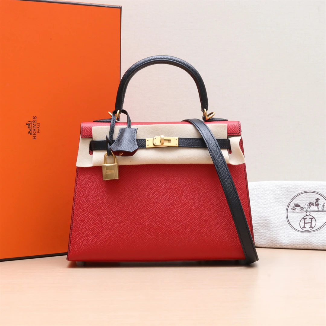 99新 Hermes/爱马仕  小花Jerry 手提包 25 黑色拼红 A刻