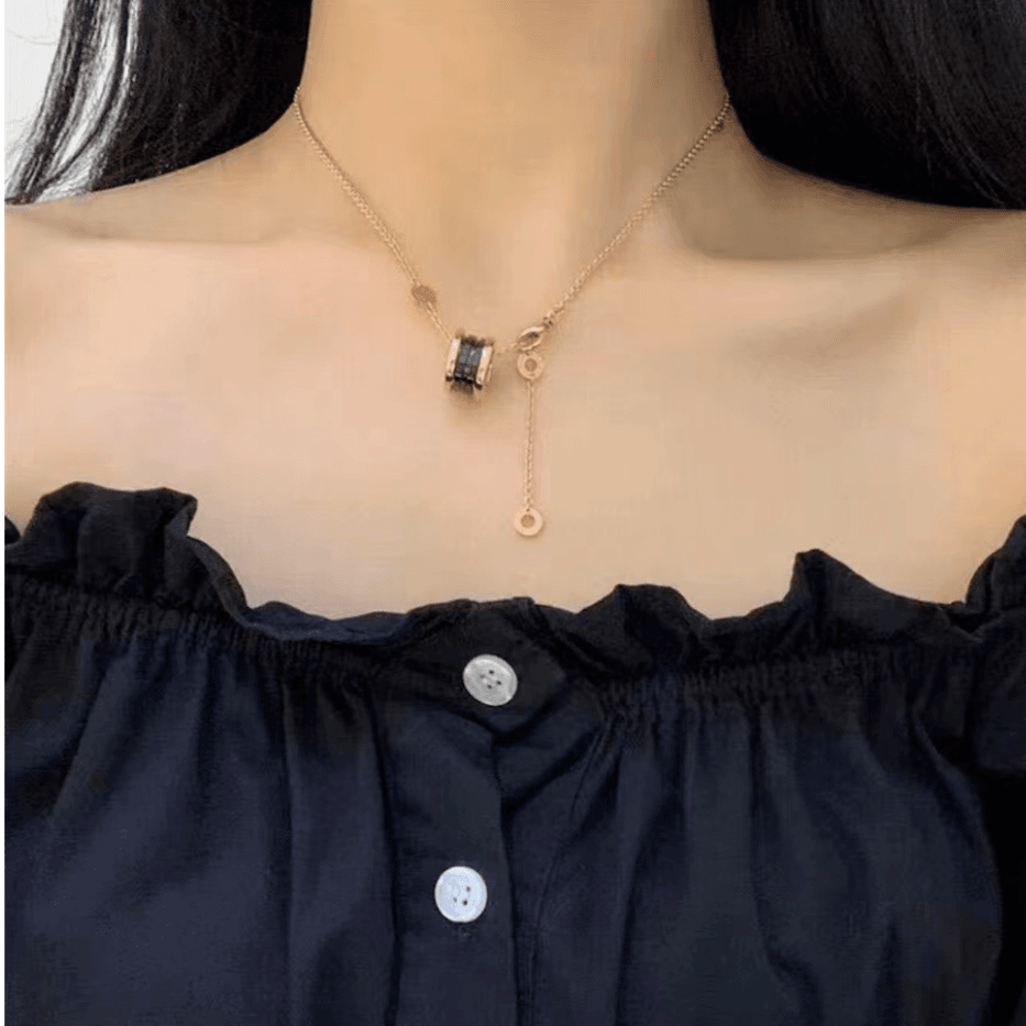 99新 BVLGARI/宝格丽 XF【小花念念】弹簧 项链 黑陶瓷 三环扣