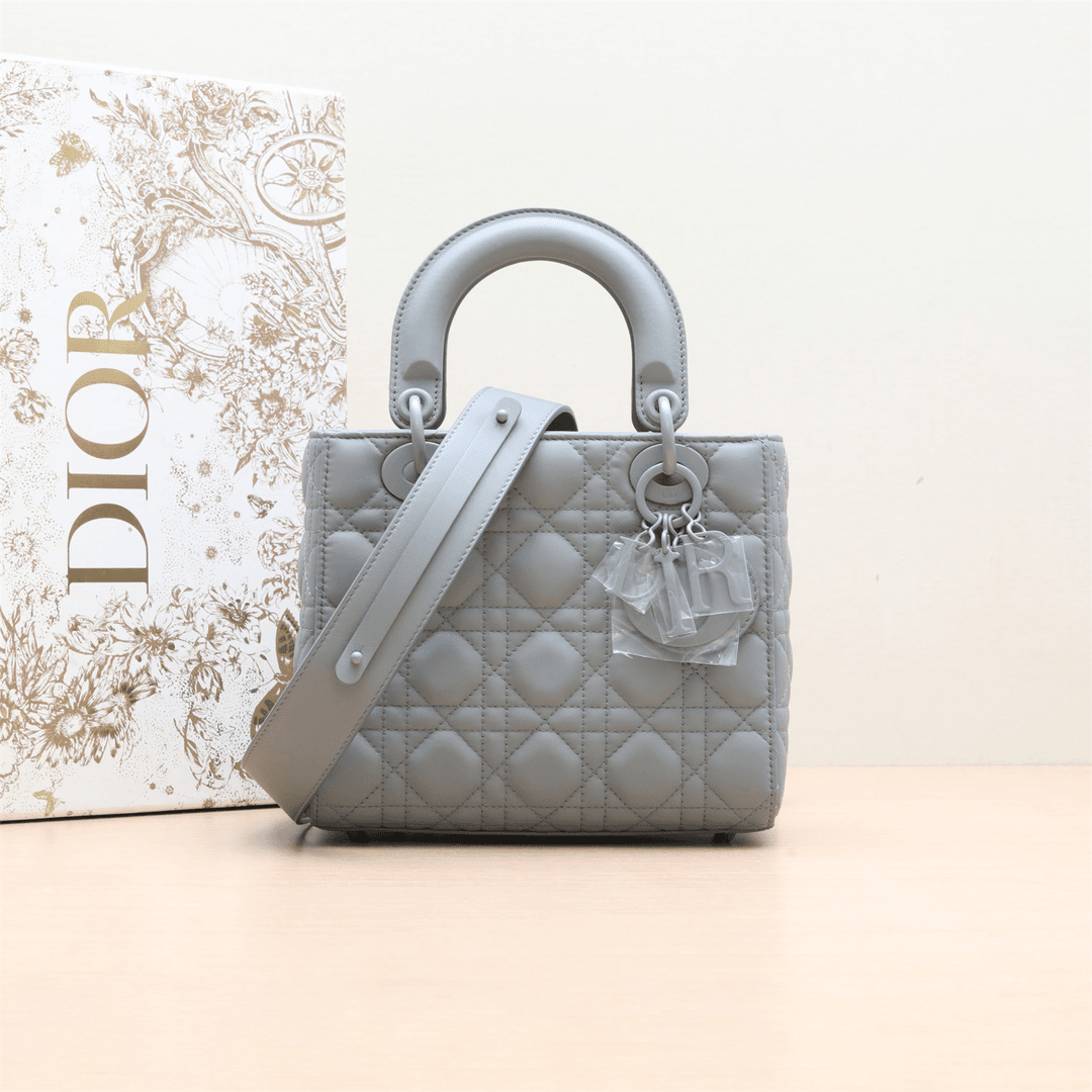 99新 DIOR/迪奥 小花柳 P224829077 戴妃包 四格 灰色