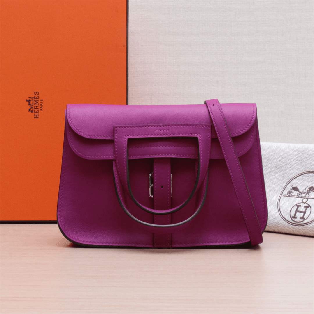 99新 Hermes/爱马仕 【小花念念】Halzan MINI 玫瑰紫 Swift皮C刻包