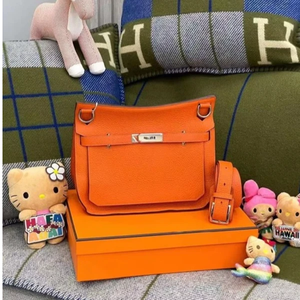99新 Hermes/爱马仕 外 小花柳 吉普赛 28 爱马仕橙 T刻 银扣包
