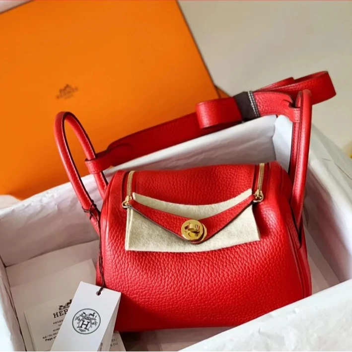99新 Hermes/爱马仕  外 小花柳 斜挎包  心红色 Y刻 金扣 包