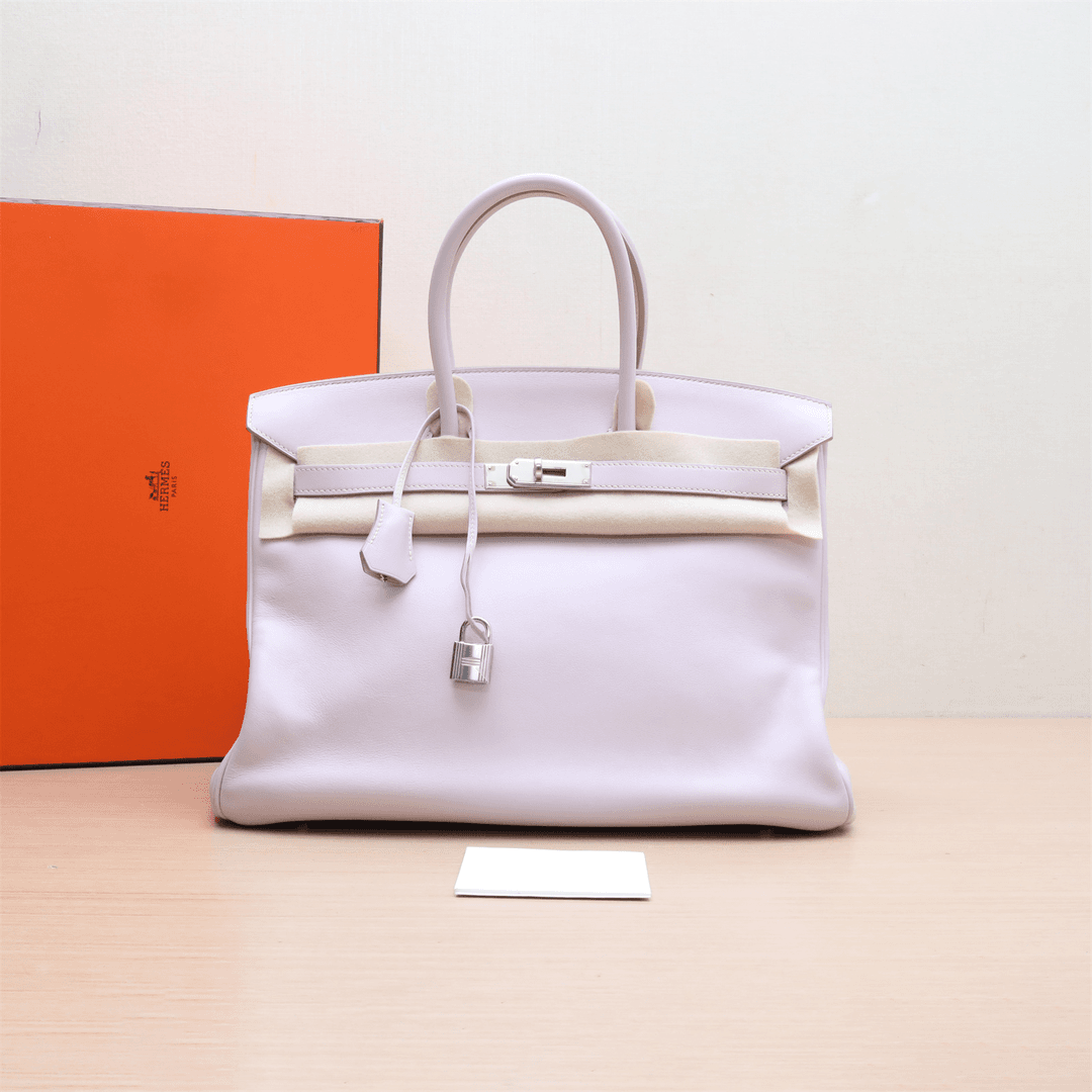 99新 Hermes/爱马仕 小花JerryP224829156Birkin 35 婴儿粉银扣