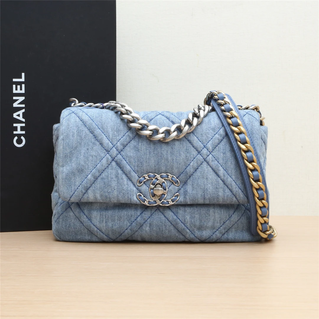 99新 Chanel/香奈儿 小花柳 19BAG 口盖包 小号 26cm 牛仔蓝