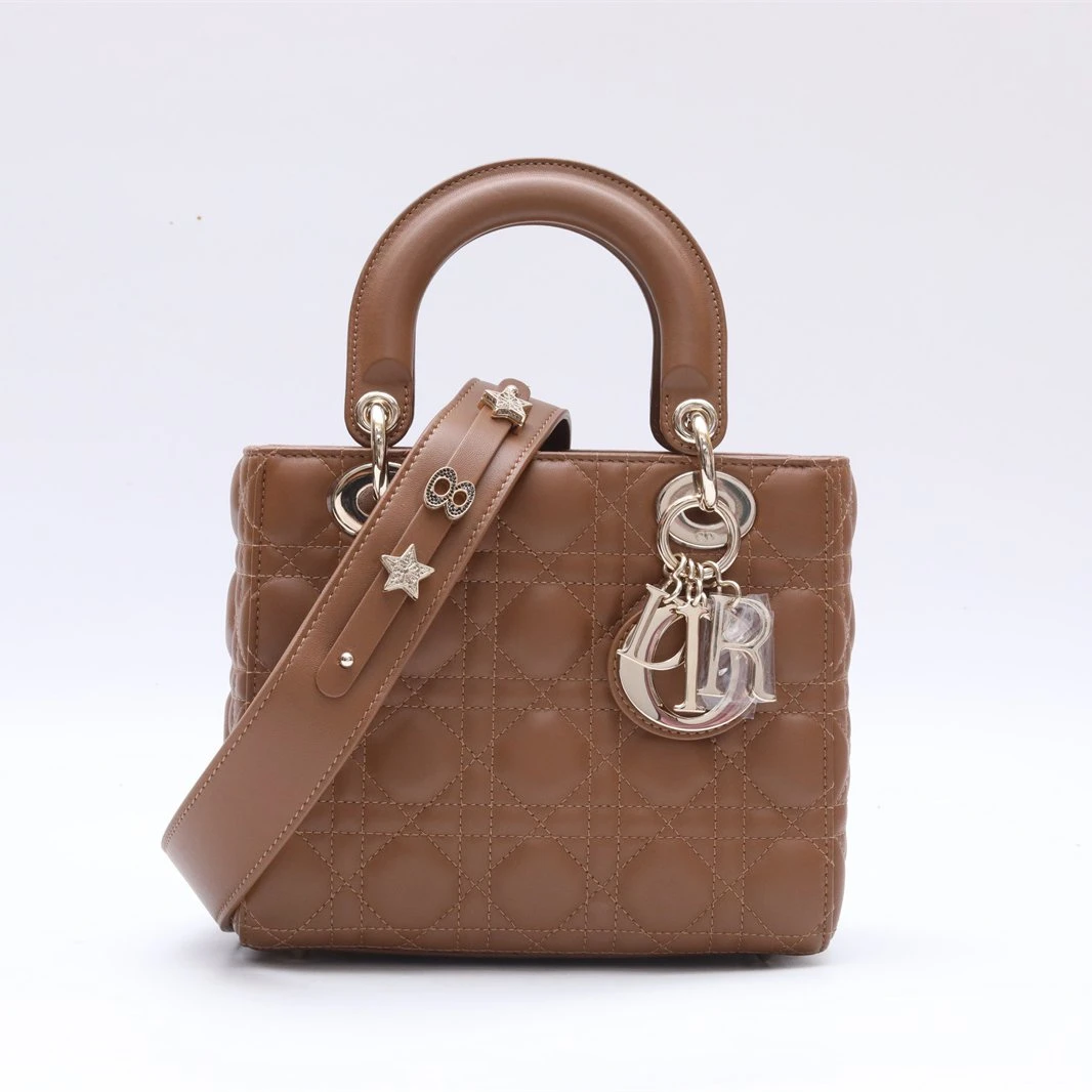 99新 DIOR/迪奥 小花璐璐P234246373 戴妃包 四格棕色浅金扣 2019
