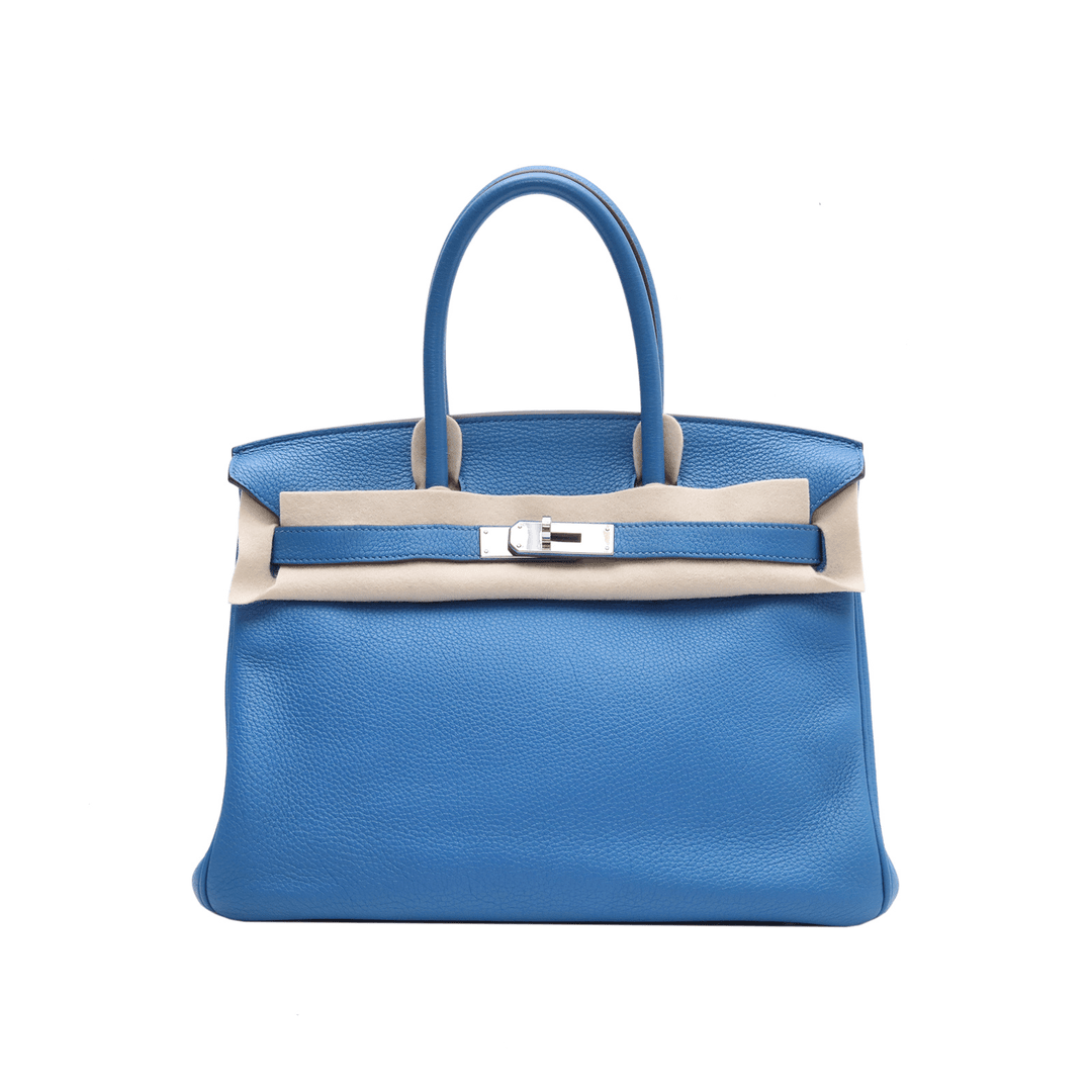 99新 Hermes/爱马仕 小花柳 Birkin 30 法国蓝 框O 银扣 包