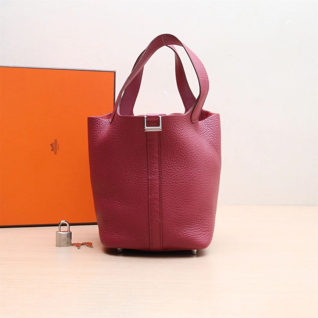 99新 Hermes/爱马仕 小花Jerry P234039256 18 菜篮子 宝石红 T刻