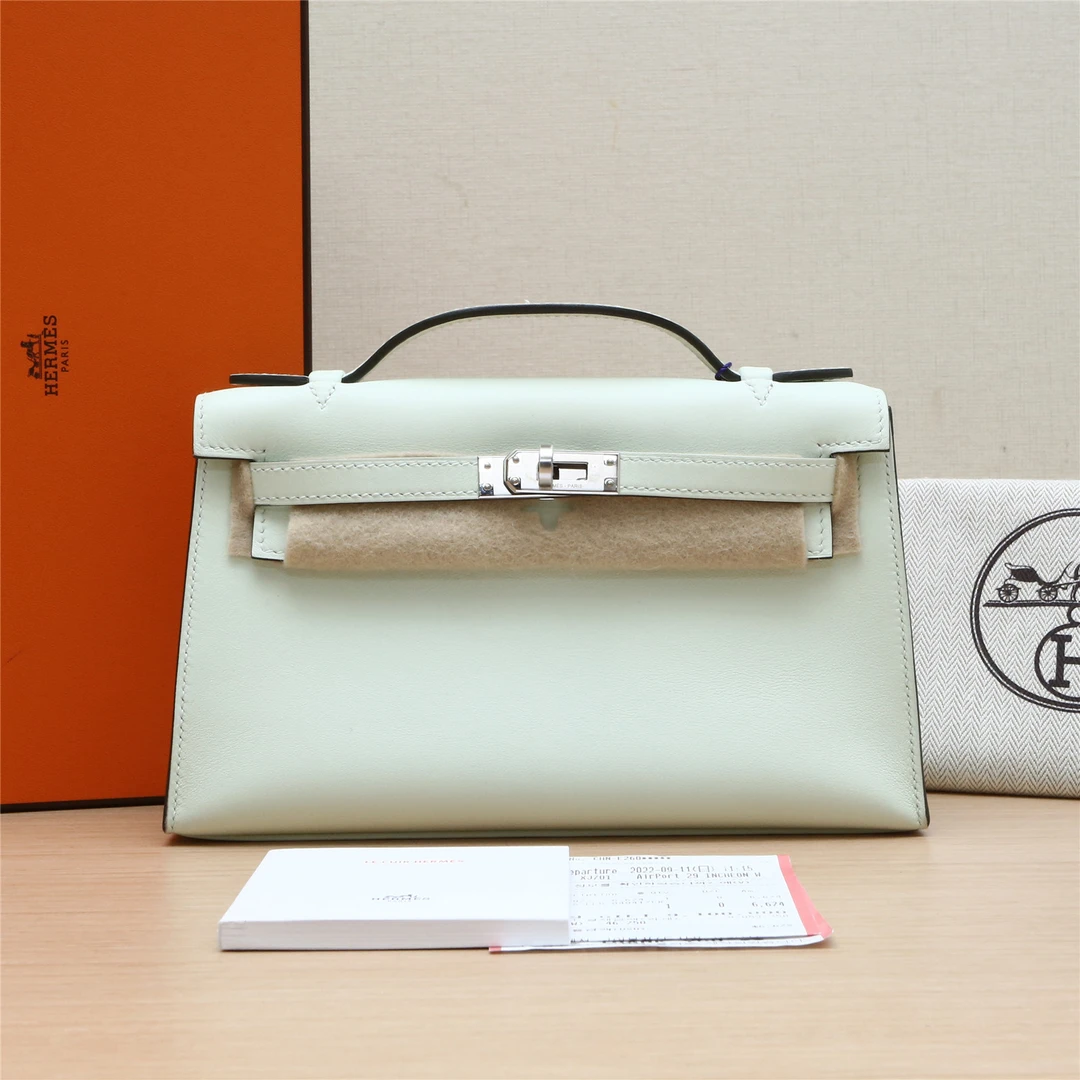 99新 Hermes/爱马仕 小花柳 192021 MINIKELLY一代气泡绿 U刻包