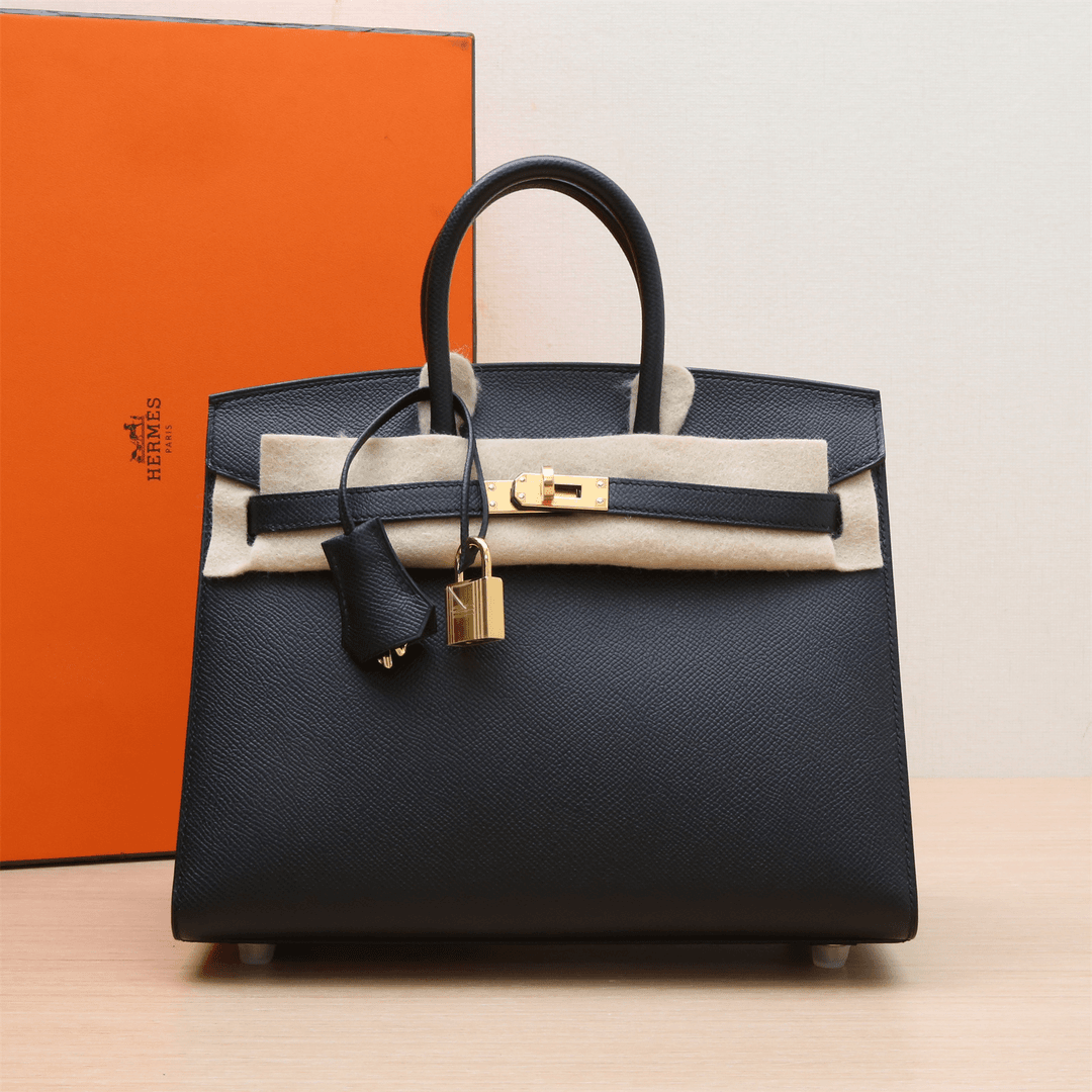99新 Hermes/爱马仕 小花柳 birkin 25 黑色 Ep皮 U刻 金扣包