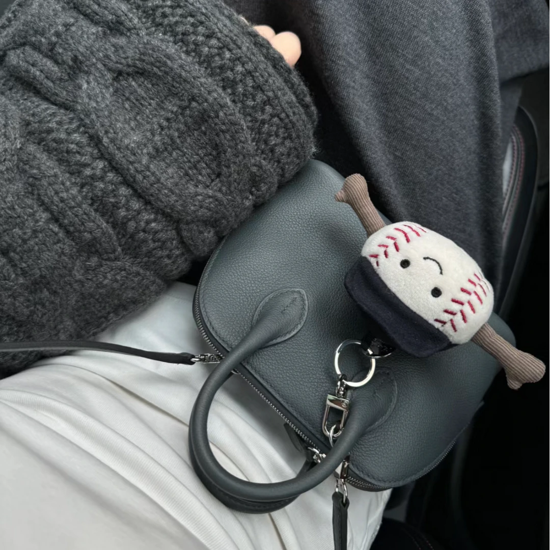 95新 Hermes/爱马仕 小花Jerry  保龄球mini积雨云灰内拼鸭子蓝包
