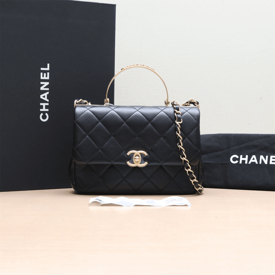 99新 Chanel/香奈儿 小花柳 P224829412 24C 手柄口盖包 黑色