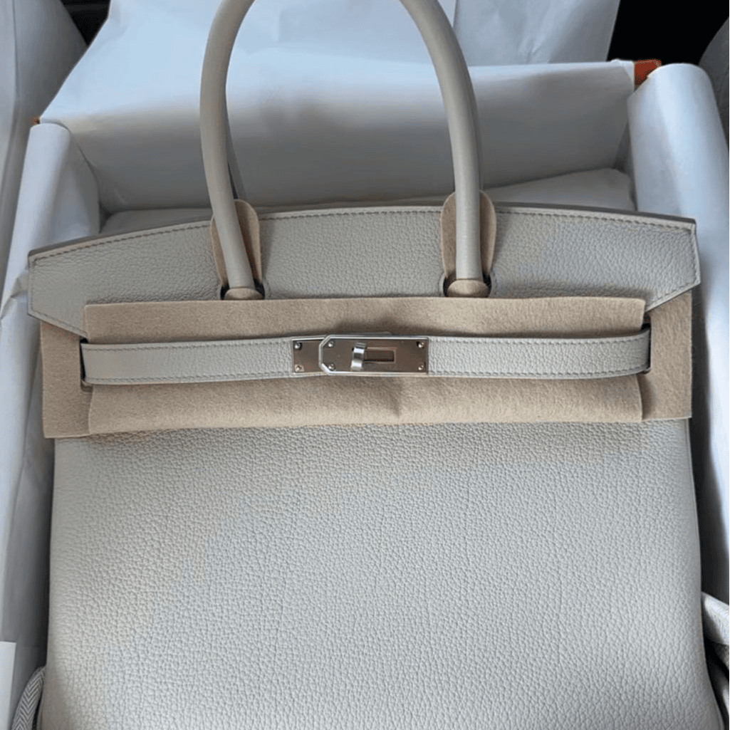 99新 Hermes/爱马仕 小花Jerry Birkin 30冰川白 U刻 银扣 手提包