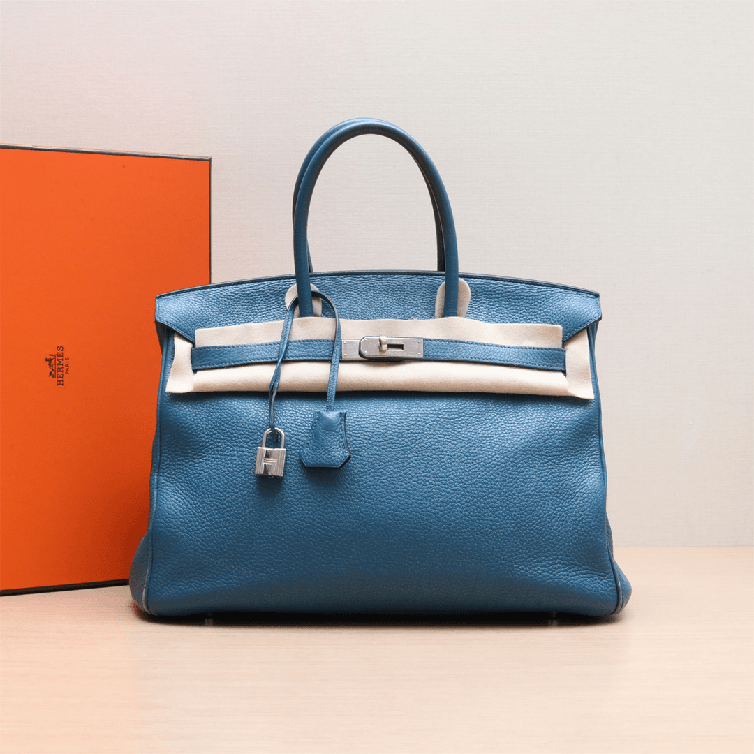 95新 Hermes/爱马仕 小花璐璐P224828004Birkin35 伊兹密尔蓝框P