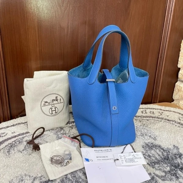 99新 Hermes/爱马仕 外 小花柳 菜篮子 18 希腊蓝 U刻 包