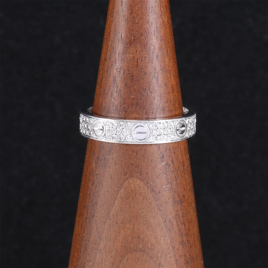 99新 Cartier/卡地亚 小花柳P224725737 三排钻 窄版戒指 51