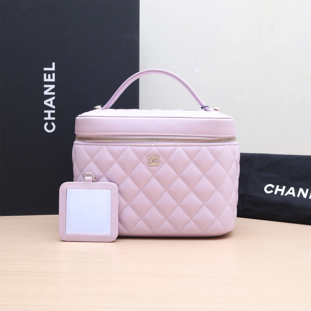 99新 Chanel/香奈儿 小花柳 手提化妆包 大号 紫色 镭射标