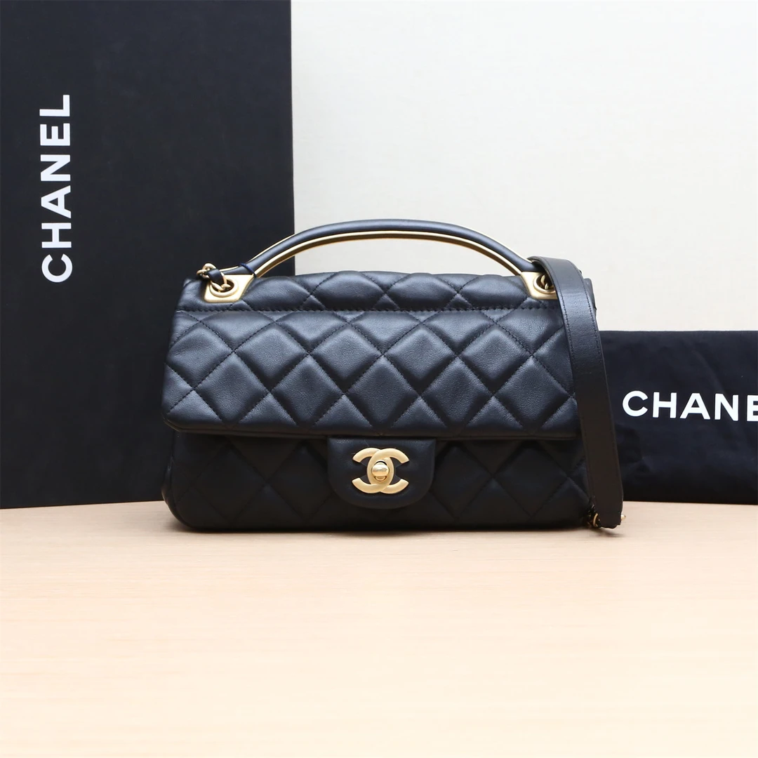 99新 Chanel/香奈儿 小花Jerry P234347379 衣架包 黑金 芯片开