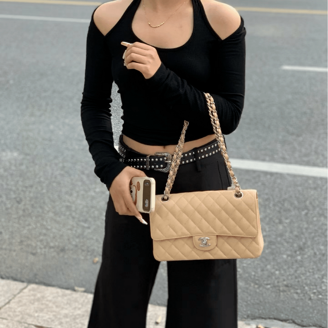 99新 Chanel/香奈儿 小花Jerry P213536458 CF 口盖包 中号