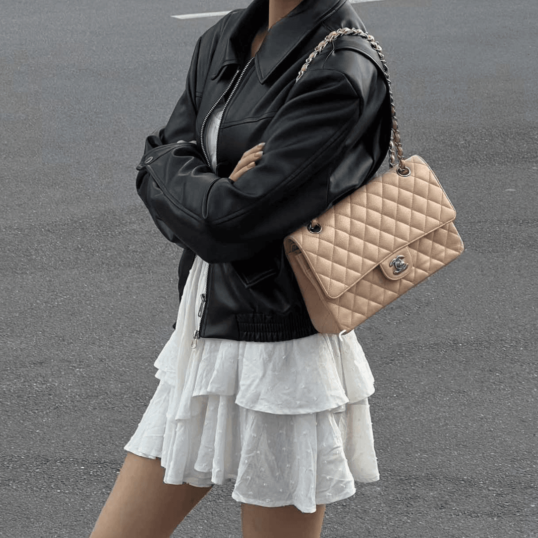 99新 Chanel/香奈儿 小花Jerry P213192925CF 口盖包 中号 25.5cm