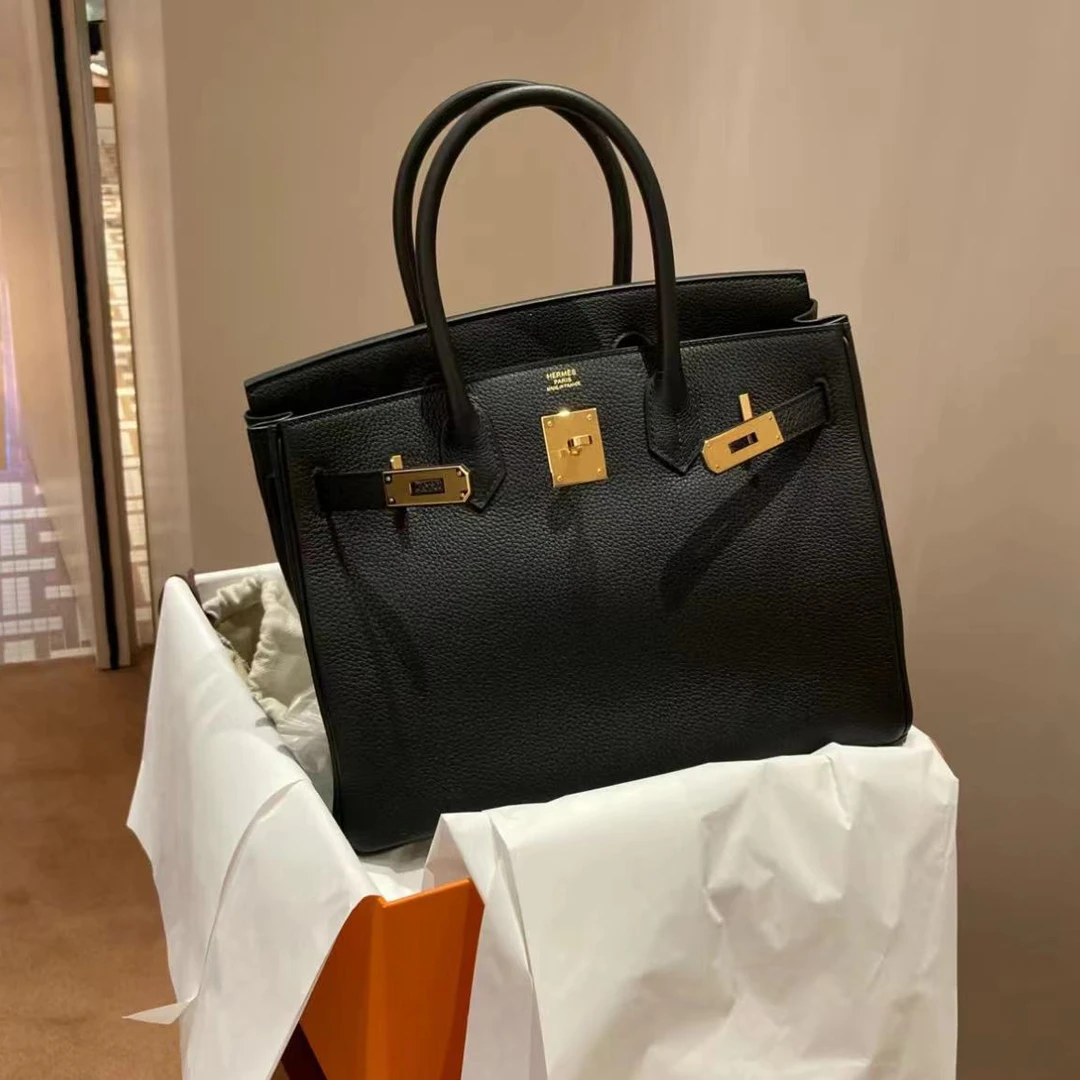 95新 Hermes/爱马仕 小花璐璐P234552048Birkin 30 黑金 框O刻