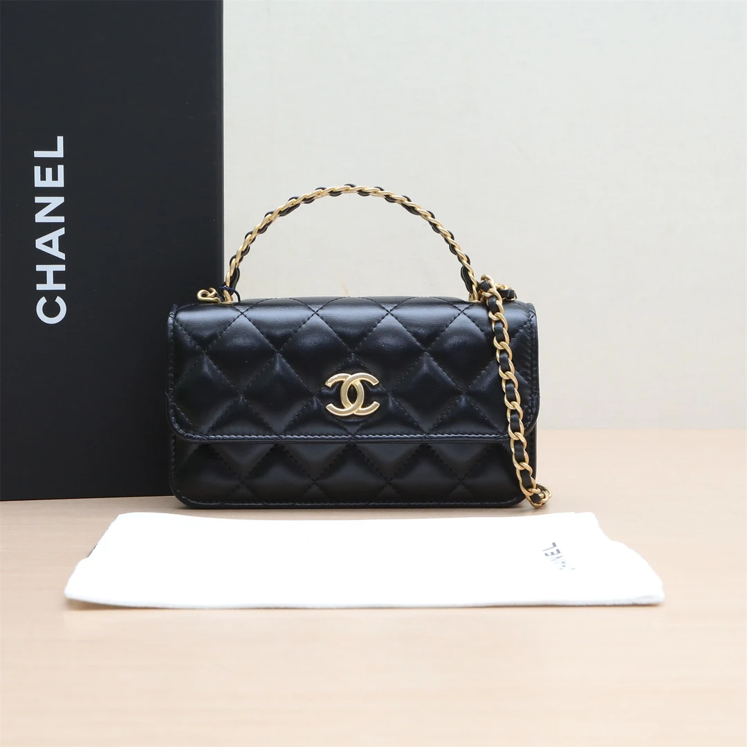 99新 Chanel/香奈儿 小花柳 23P CF 手提WOC 黑色 镭射标 金扣