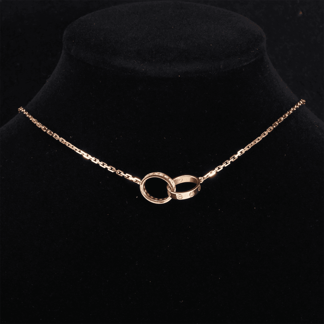 99新 Cartier/卡地亚 小花柳 P224726180 LOVE 18K金双环项链