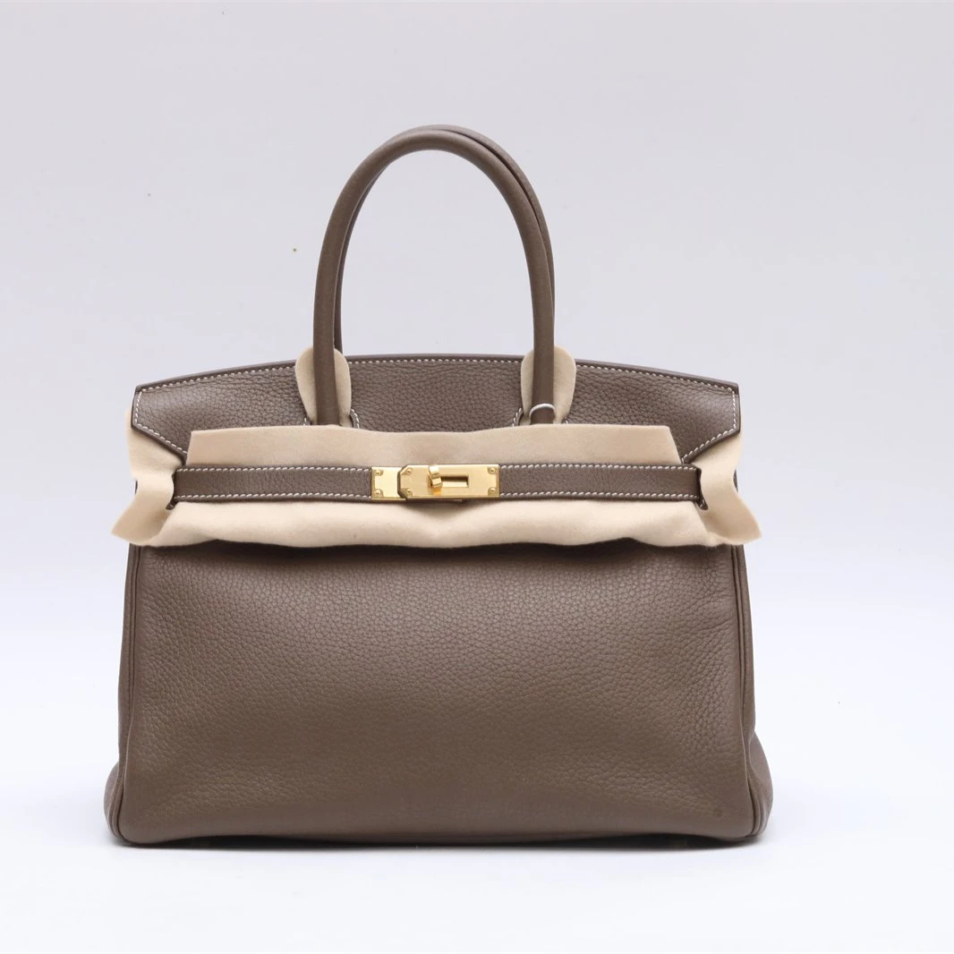 99新 Hermes/爱马仕 小花Jerry Birkin 30大象灰Togo皮 Y刻金扣包