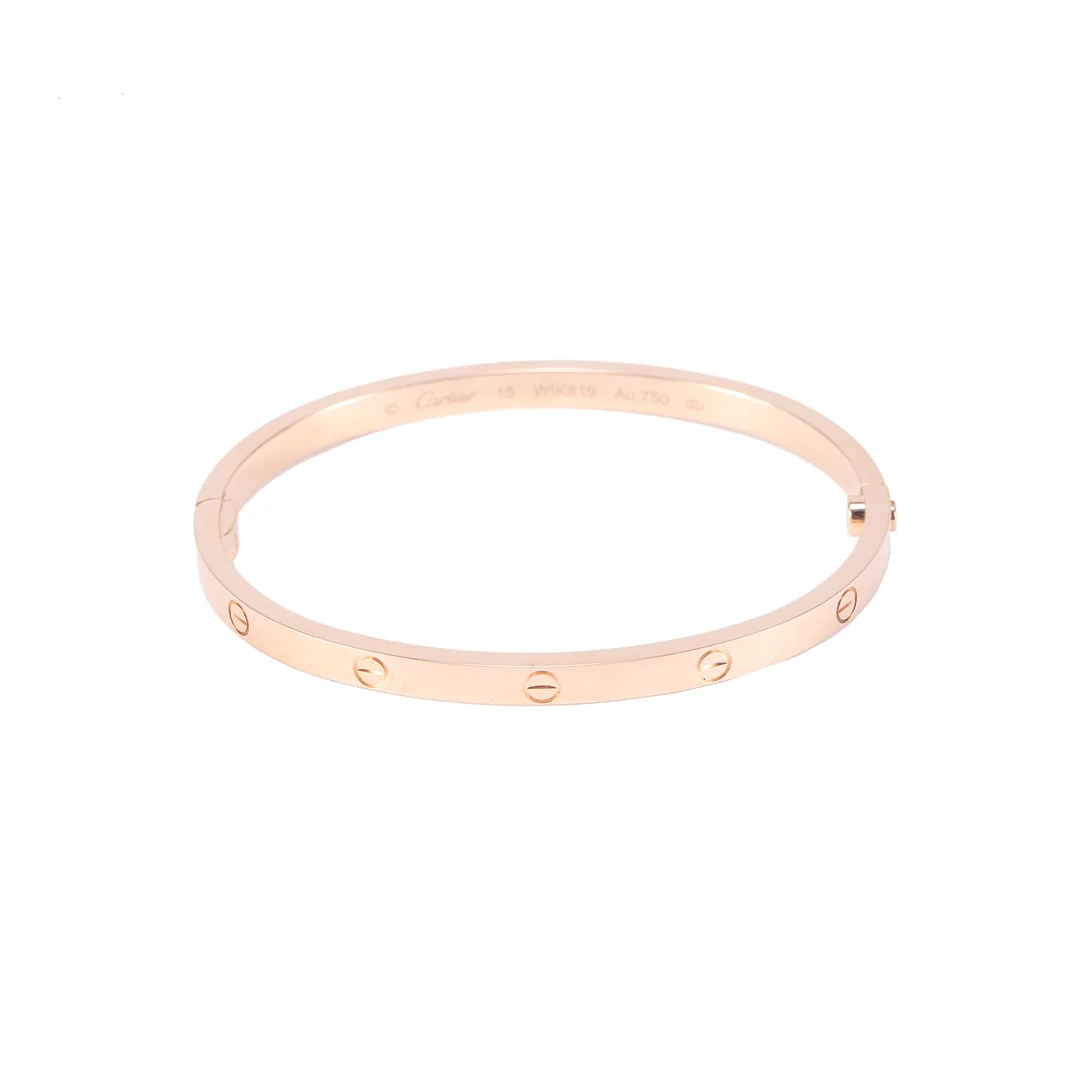 99新 Cartier/卡地亚 小花柳 LOVE 窄版手镯 18K玫瑰金 15号