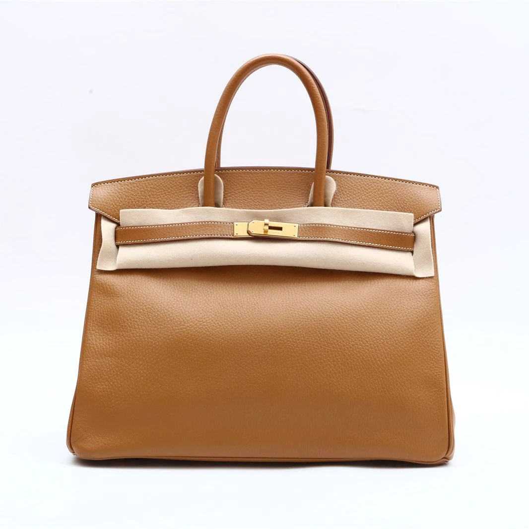 99新 Hermes/爱马仕 小花柳 手提包 35 沙滩金阿登皮 框C