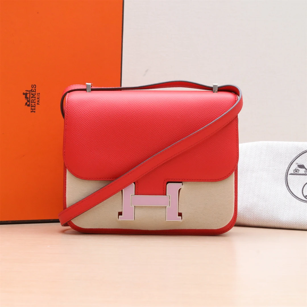 99新 Hermes/爱马仕 小花Jerry 48591 康康 19 心红Ep皮 Y刻包