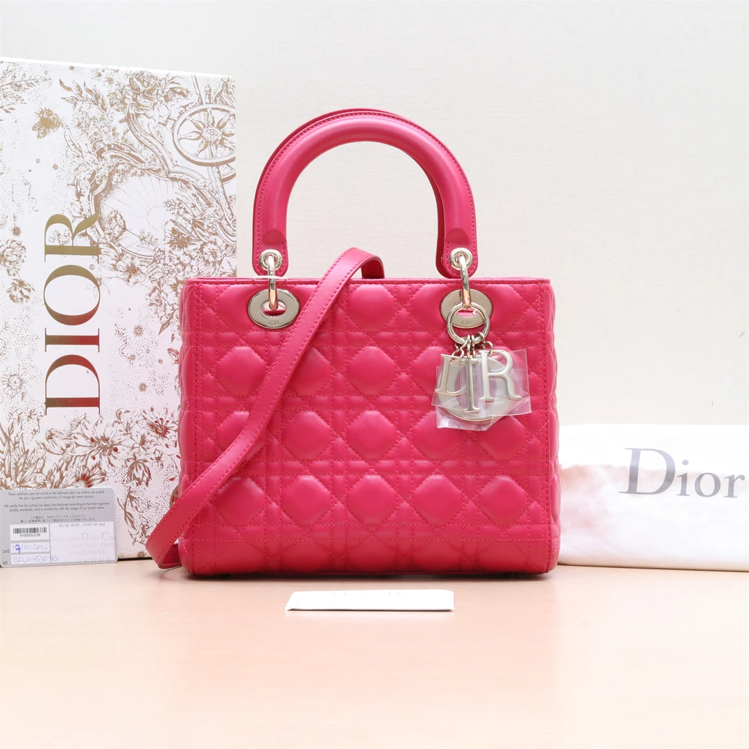 95新 DIOR/迪奥 小花Jerry P234039415 戴妃包 五格 玫红