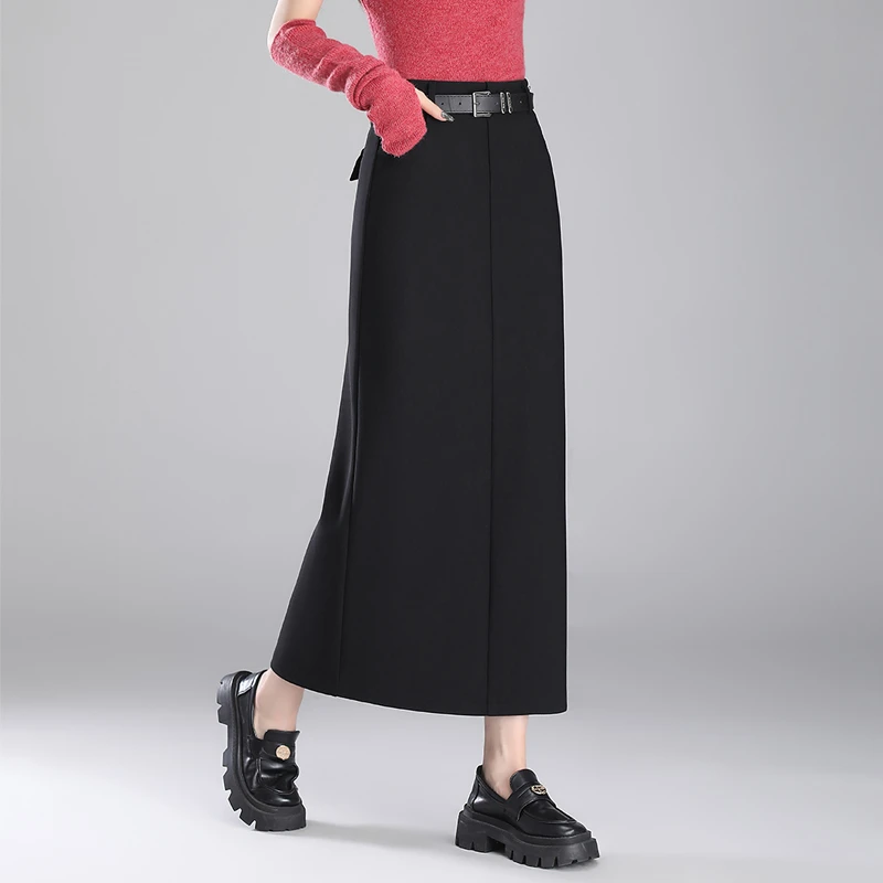 黑色修身及踝长裙女2024新款高腰通勤西装裙气质时尚包臀裙长款