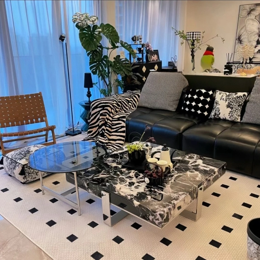 意式极简岩板不锈钢茶几轻奢简约设计师组合款百搭家用方形创意